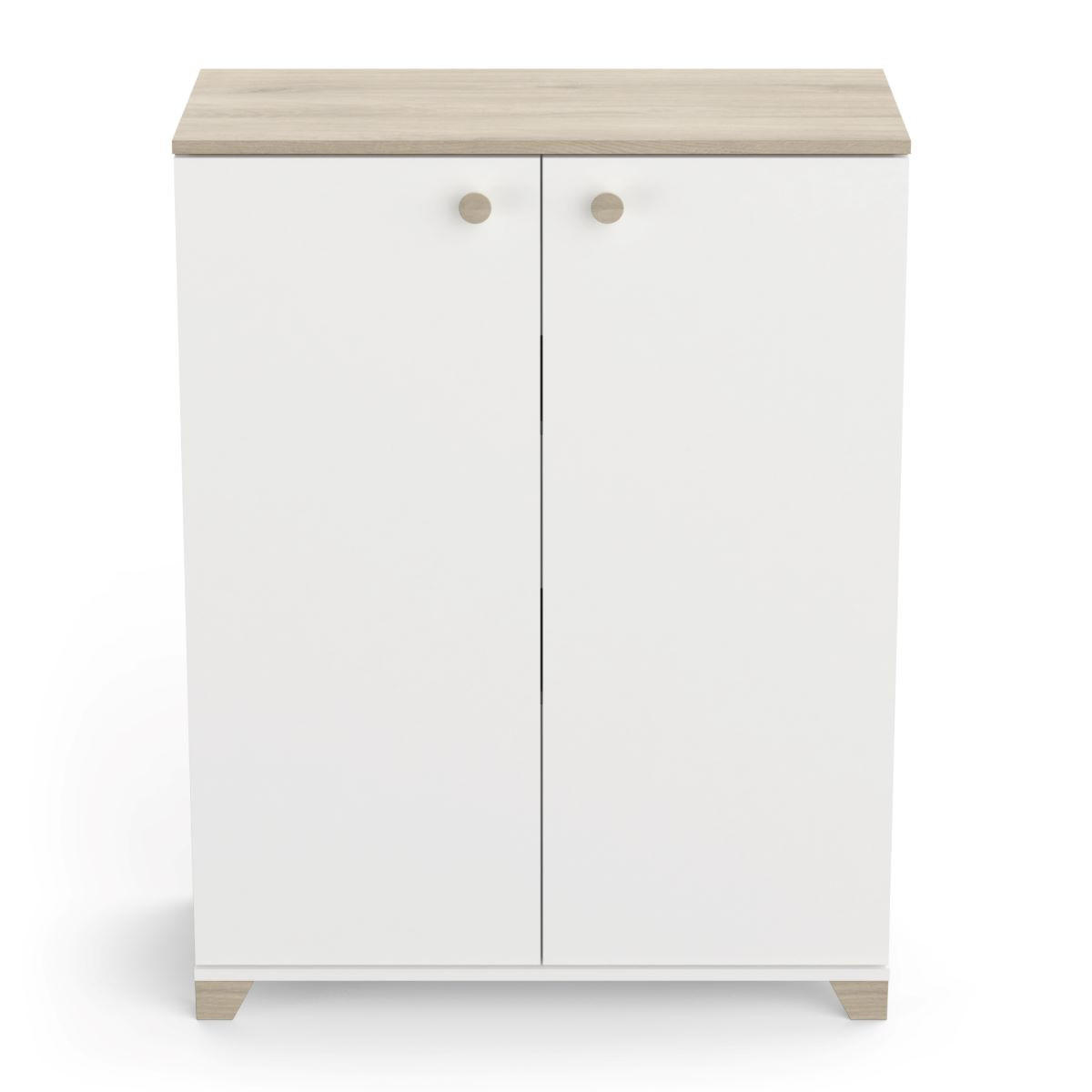 KLEINES Sideboard mit 2 Türen, Dekor Kronberger Eiche und Weiß - L79,7 cm - Eschefarben, Holzwerkstoff (35.1/104.2/79.7cm) - Calicosy