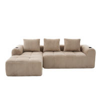 ECKSOFA Cord Khaki Mit Becherhaltern, Seitentaschen Und mit Kissen - Hellbraun, Textil (253/158cm) - WISHDOR