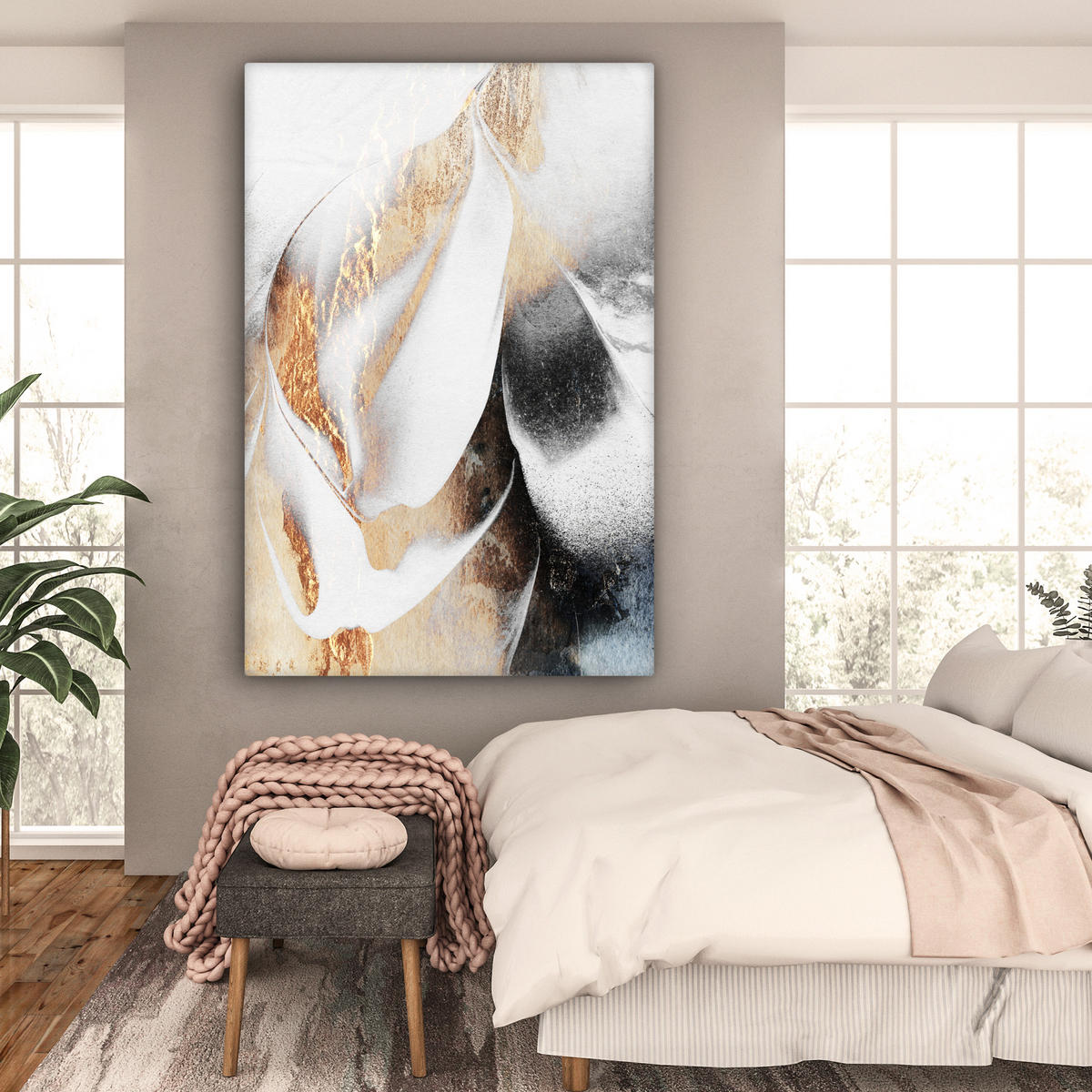 SLIKA NA PLATNU Luksuz 90x140 cm - zlate barve, tekstil (90/140cm) - MuchoWow