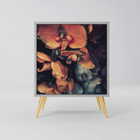 SIDEBOARD NEVERENDING BLOOM, Grau, 57,5x42x75,5 cm, Goldfarbene Metallfüße - Goldfarben/Multicolor, Holzwerkstoff/Metall (57.5/75.5/42cm) - SpaceRebels