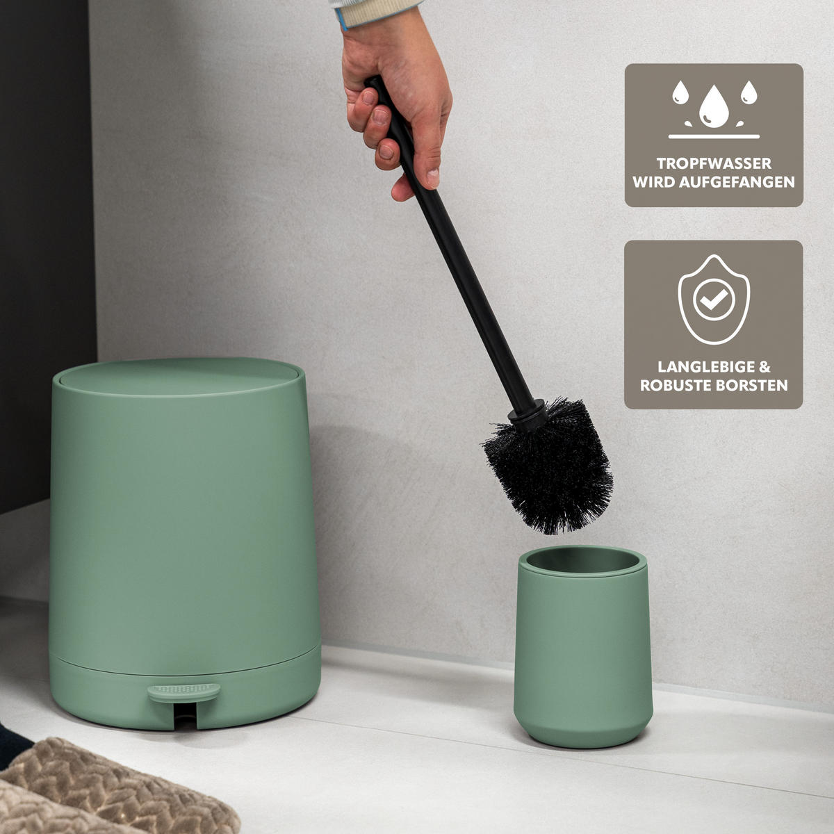 WC-GARNITUR TESERO, Kunststoff, grün - Grün, Kunststoff (10.5/39.5/10.5cm) - eluno