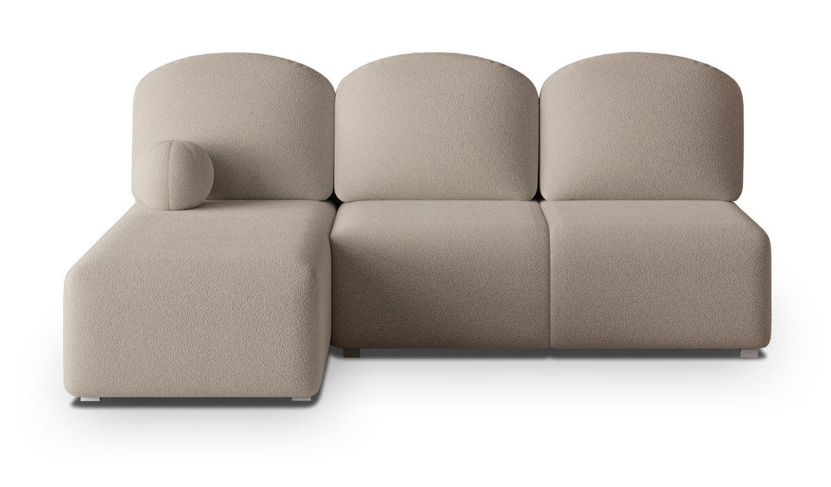 ECKSOFA TRAMA Beige Boucle-Stoff mit Schlaffunktion - Beige, Holz (200/143cm) - MASSENO