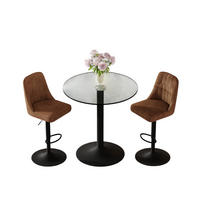 BARTISCH-SET DE-39420 3-teilig, Glastisch und 2 Hocker Braun - Braun, Metall (89/60/92cm) - ComfortXL