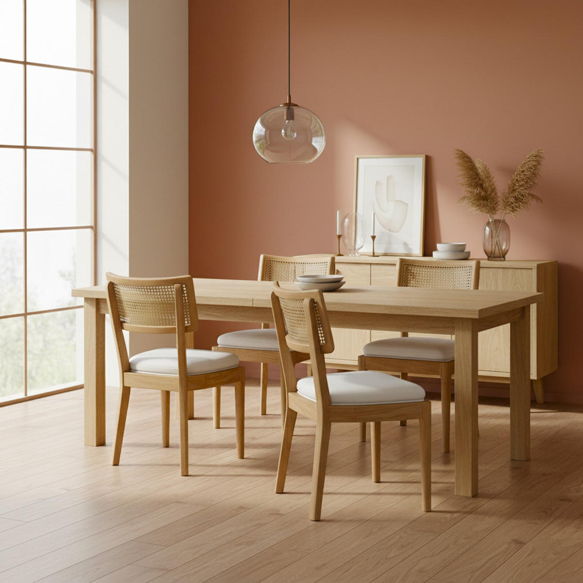 ESSZIMMERSTÜHLE 2er-Set aus Massivholz & Rattan Leinen-Polster in Naturfarben - Naturfarben, Holzwerkstoff (50/88/58cm) - Urban Meuble