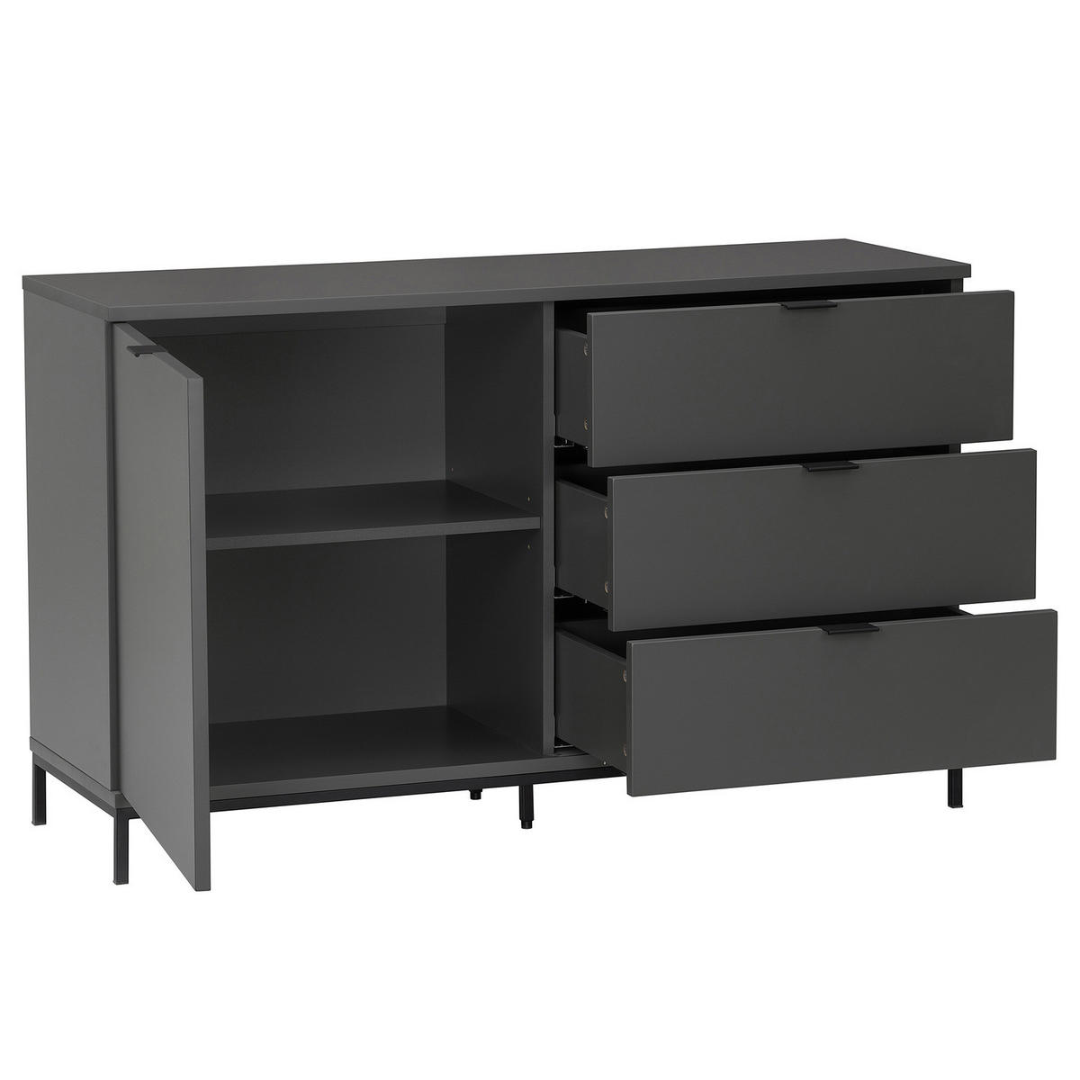 KOMMODE - Metall / MDF - 120 cm - Dunkelgrau/Schwarz, Holzwerkstoff/Metall (120/74/40cm) - home24