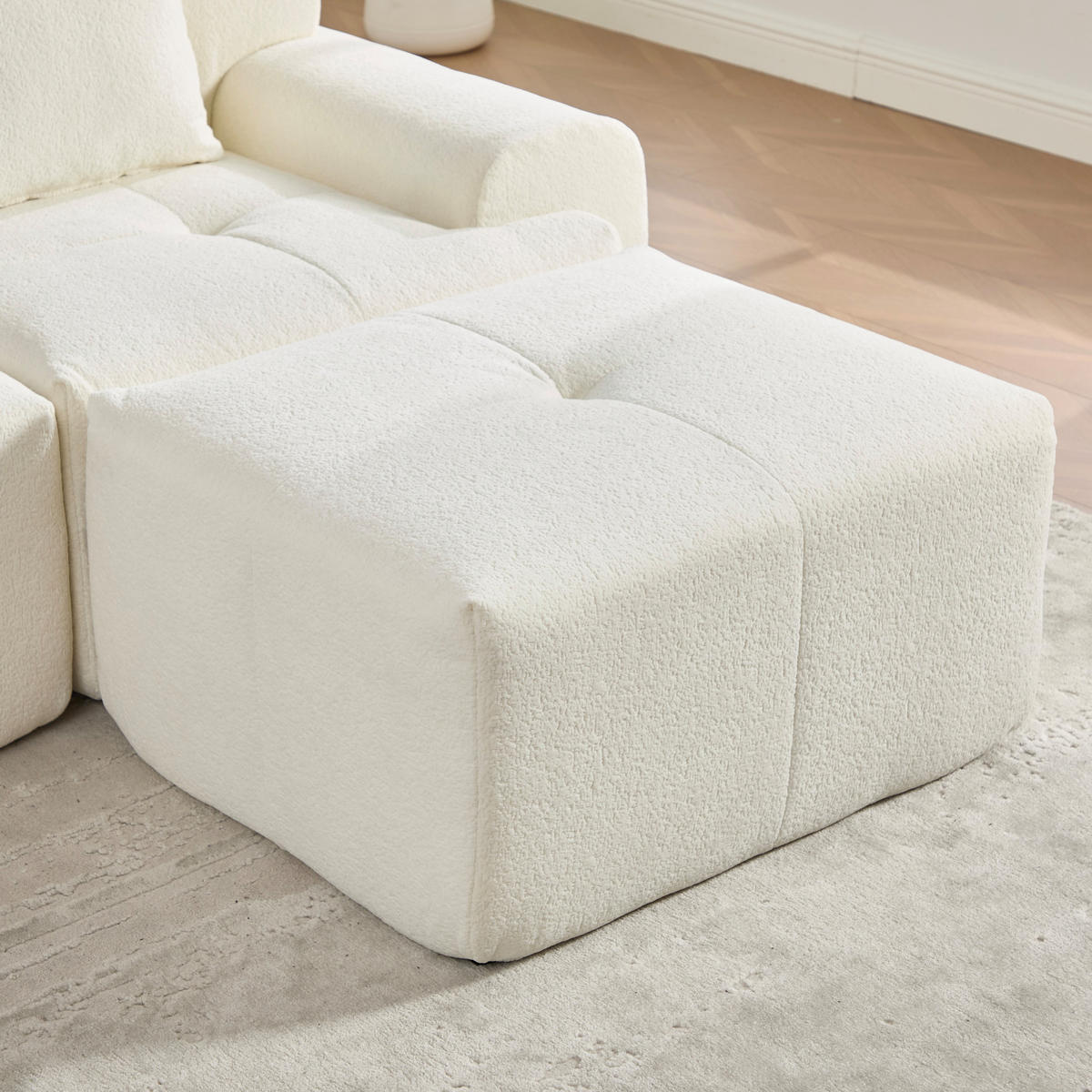 ROHOVÁ POHOVKA modulární pohovka béžová ve tvaru L s taburetem a paměťovou pěnou - béžová, textil (97/100cm) - Urban Meuble