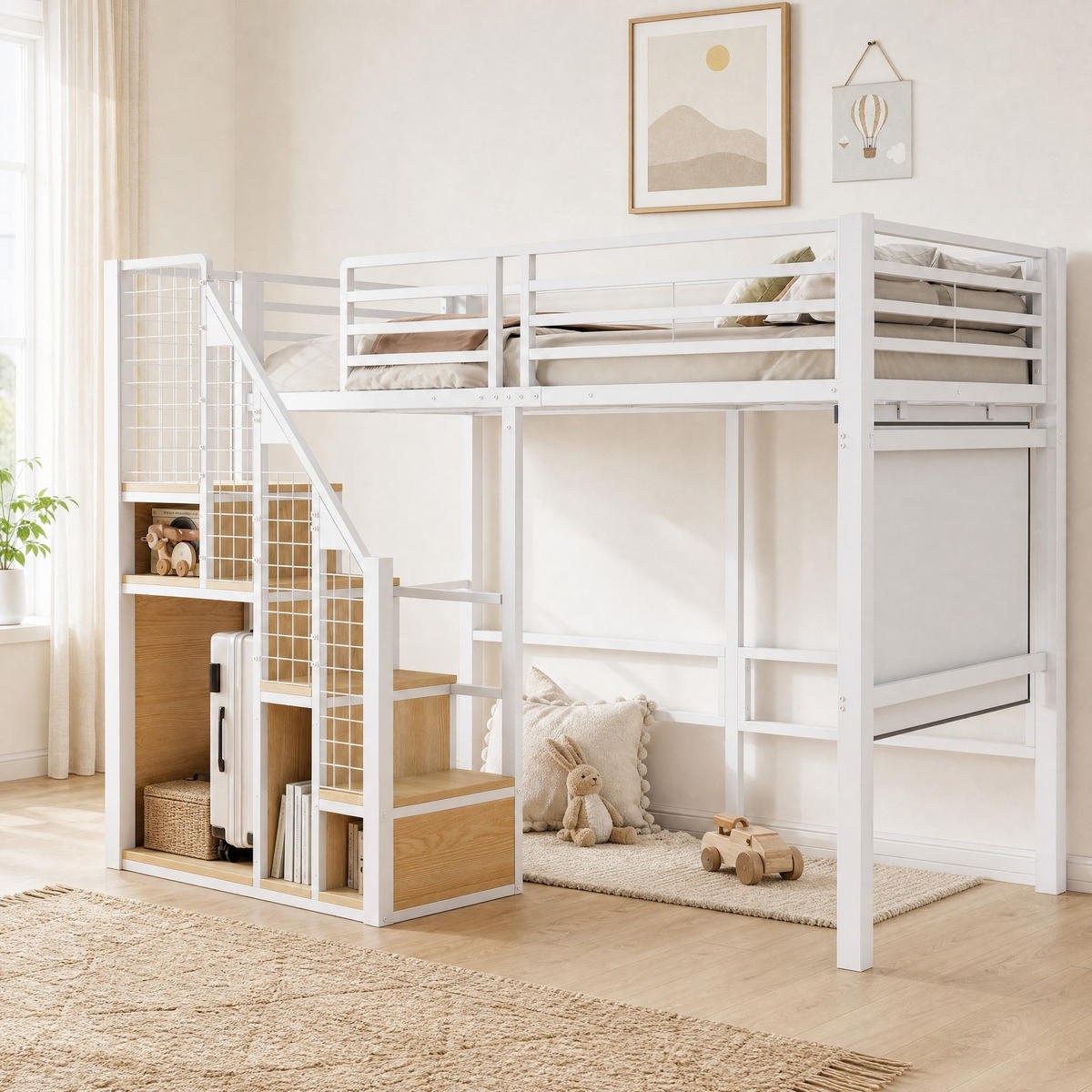 HOCHBETT 90/200 mit Sicherheitsleiter und Ablagefläche in Weiß - Weiß, Holzwerkstoff/Metall (90/200cm) - EVRYAE