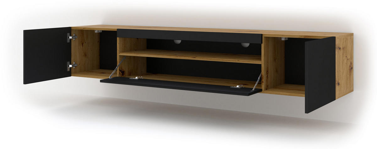 TV LOWBOARD Artisan Eiche, Schwarz 200/42/37 - Schwarz/Eiche Artisan, Holzwerkstoff (200/42/37cm) - RAUMHIRSCH FURNITURE