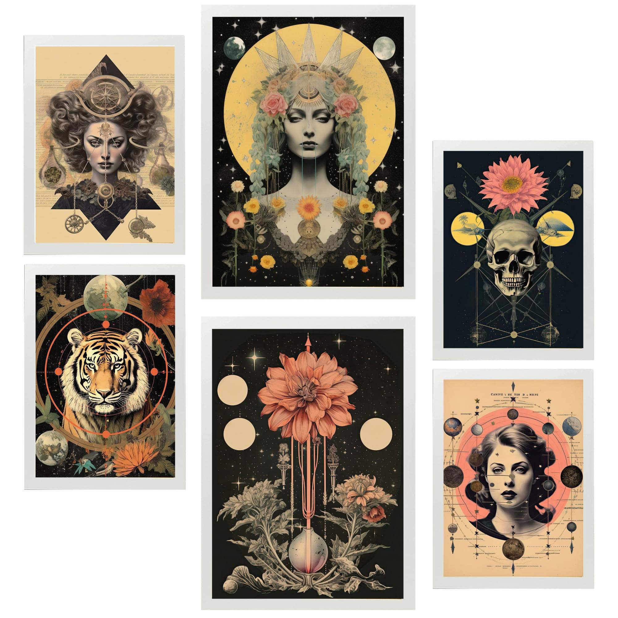 POSTER Set Mit 6 Mystischen Esoterischen A3 & A4 Weißer Rahmen - Weiß, Papier (29/3cm) - Nacnic