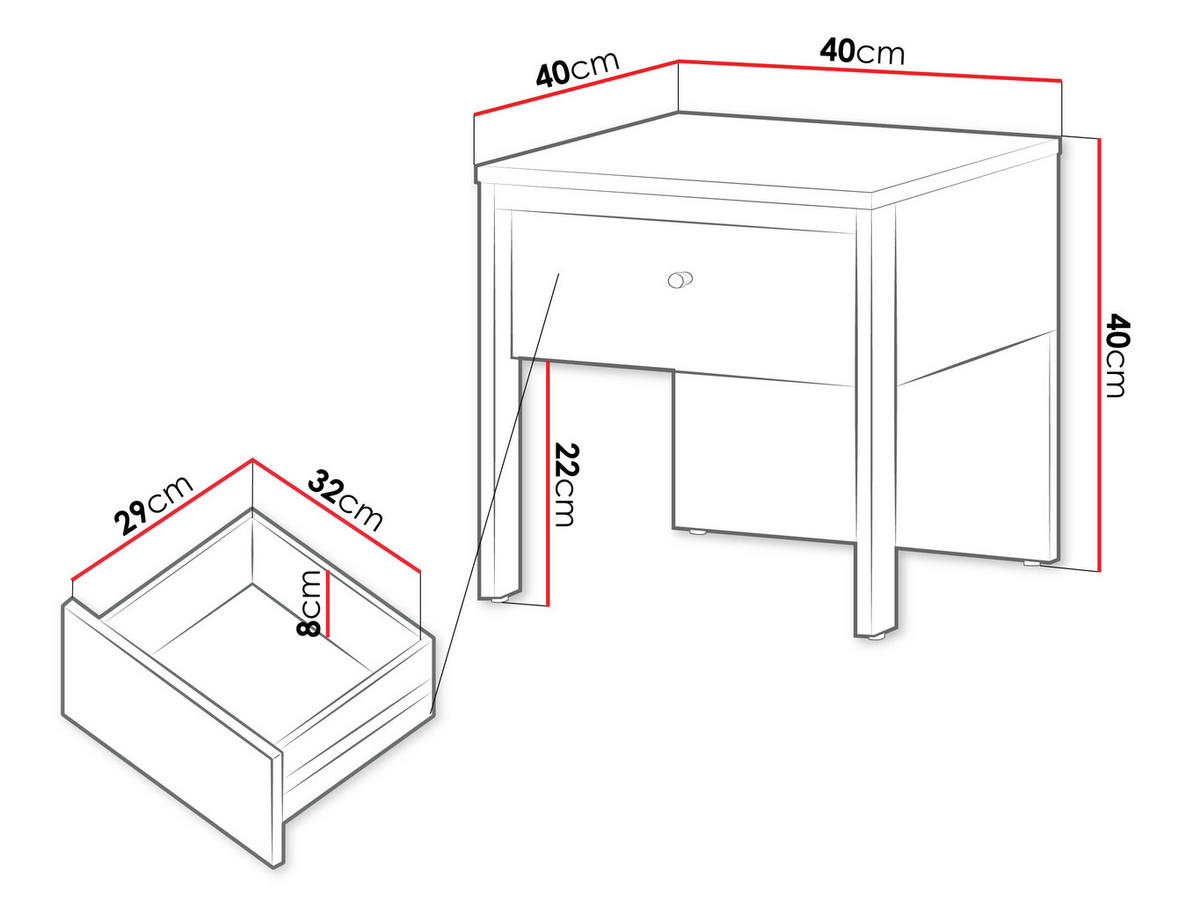 NACHTTISCH 1S Enna EN-05 - Sandfarben/Schwarz, Holzwerkstoff/Kunststoff (40/40/40cm) - MIRJAN24
