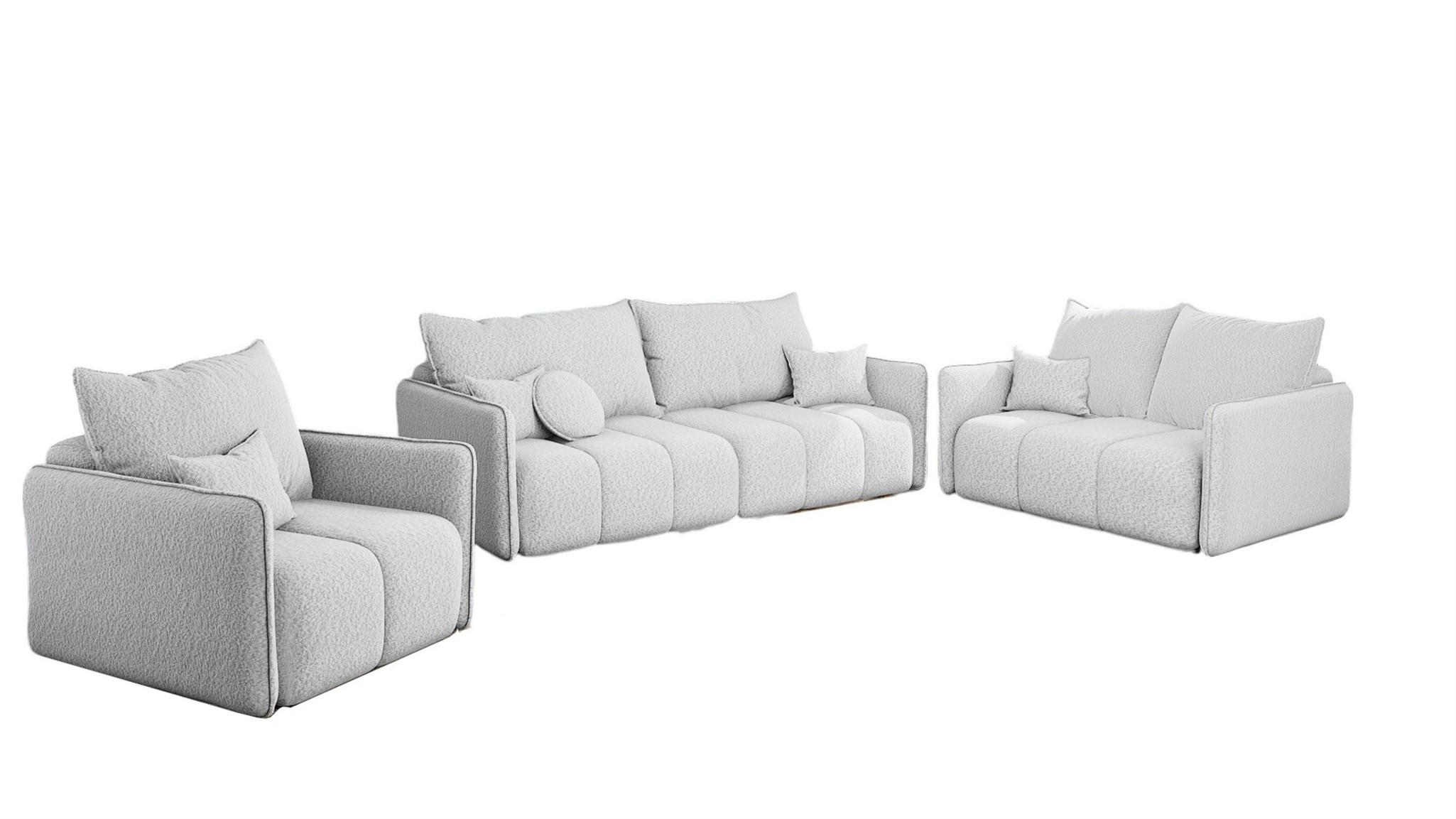 SOFASET Morgano 3-2-1 - Hellgrau, Holzwerkstoff/Textil (216/86/102cm) - Fun Möbel