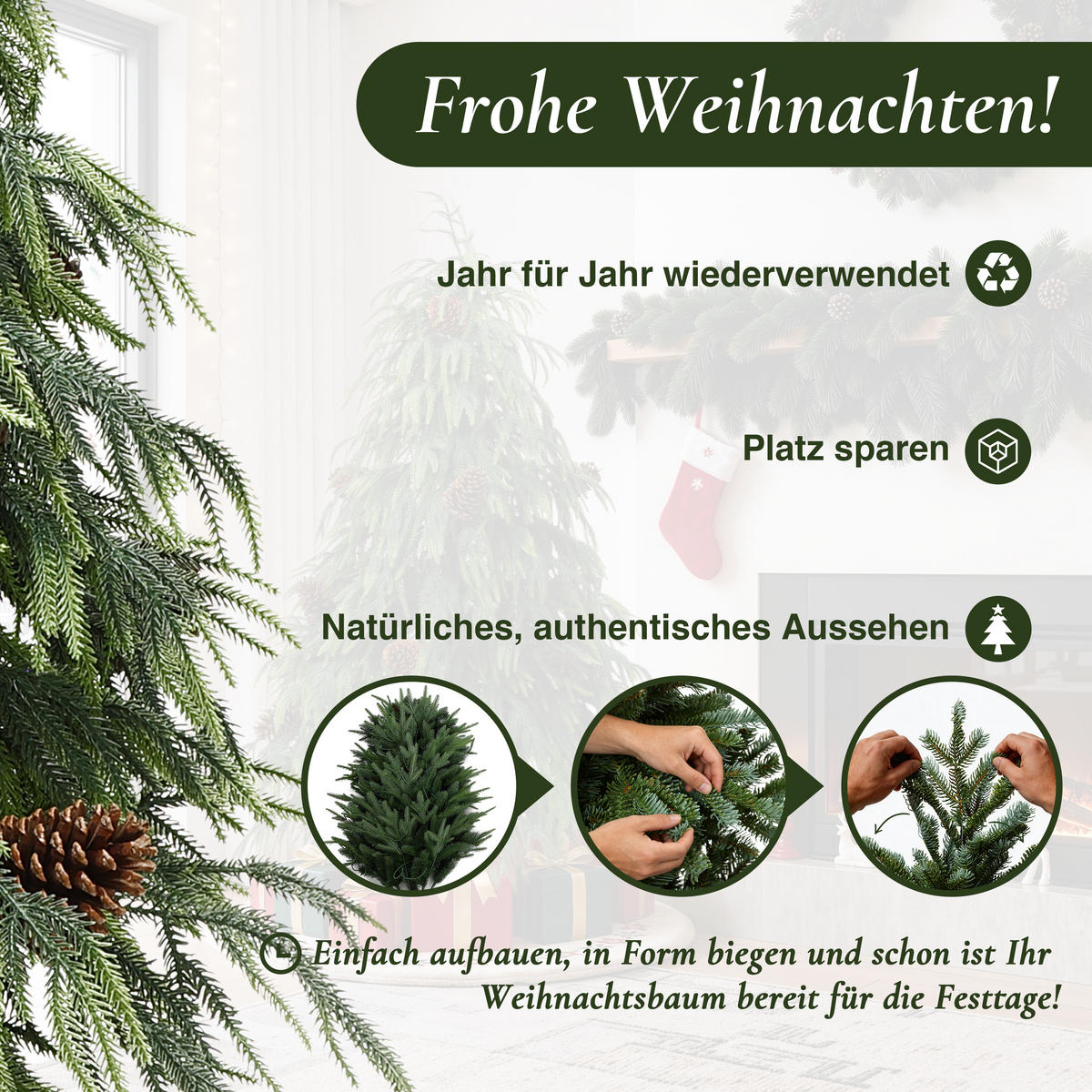 WEIHNACHTSBAUM 150 cm Norfolk-Optik, 3070 PE-Zweigspitzen - Grün, Kunststoff (150cm) - Hometopia