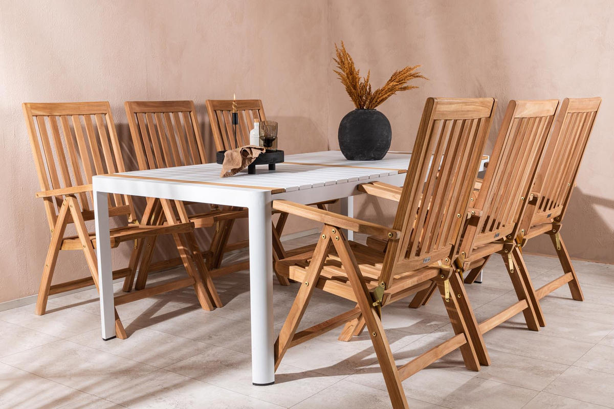 GARTENTISCHGRUPPE Weiß - Weiß, Holzwerkstoff - ebuy24