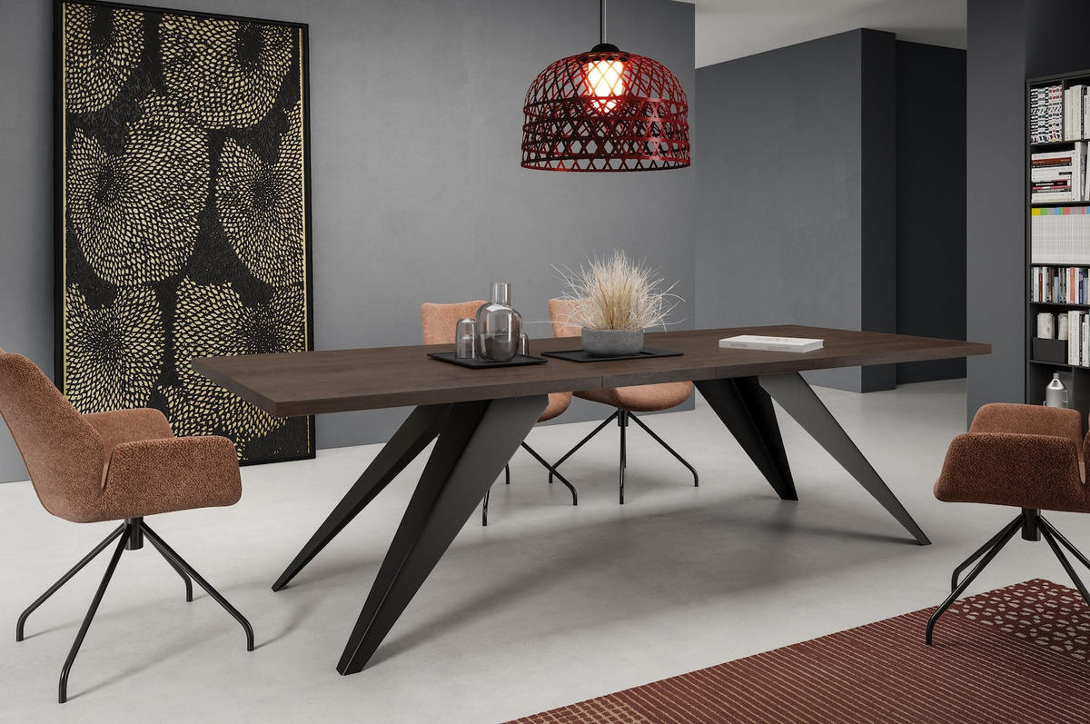 ESSTISCH Vento Eiche lefkas dunkel / Schwarz 160/260 / 90 / 76cm - Eichefarben/Schwarz, Holz/Holzwerkstoff (160/90/76cm) - Feldmann-Wohnen
