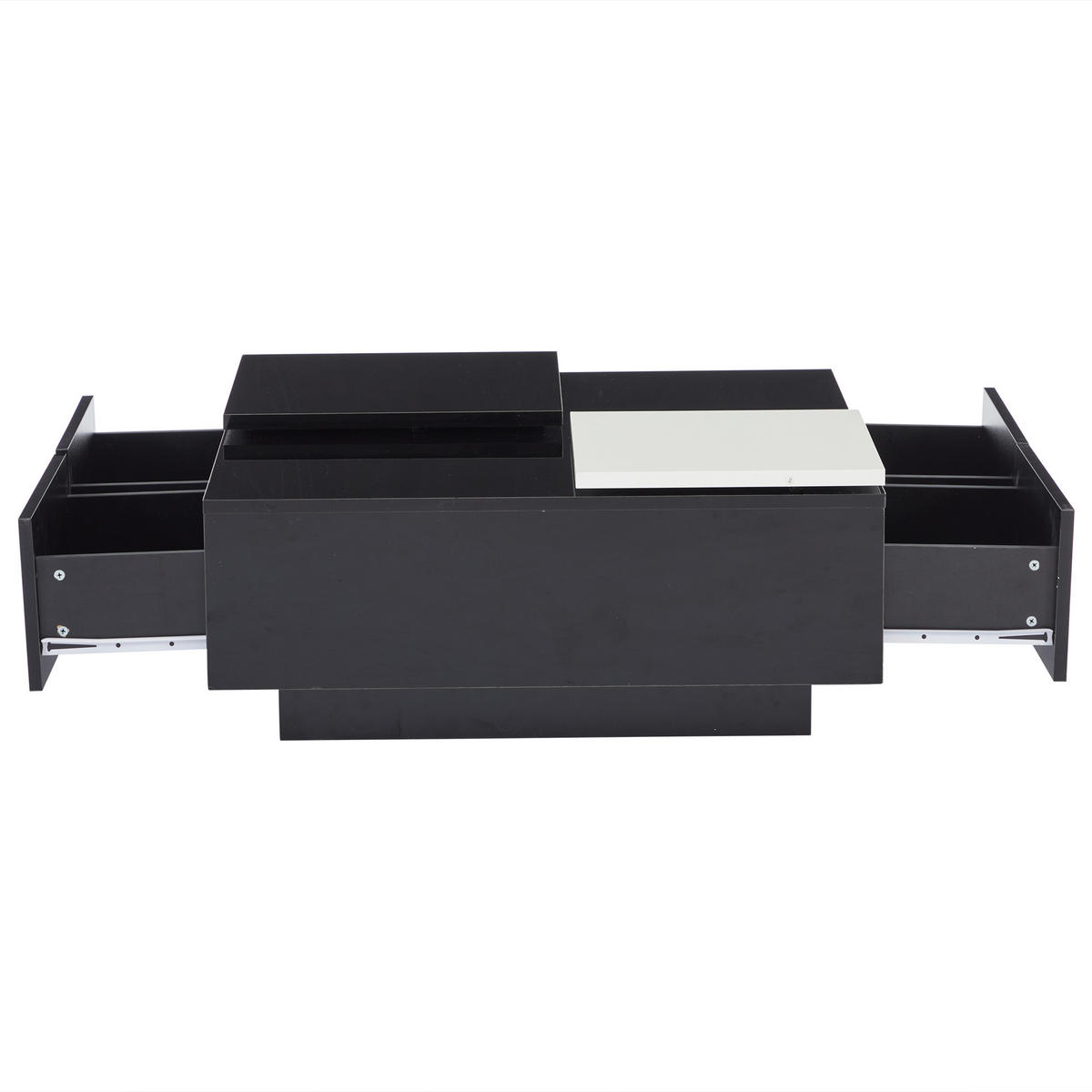 COUCHTISCH 75/75/33,5 cm hochglänzend schwarz mit weißen Kontrasten und verschiebbaren Tischplatten - Schwarz, Holzwerkstoff (75/75/33.5cm) - OKWISH