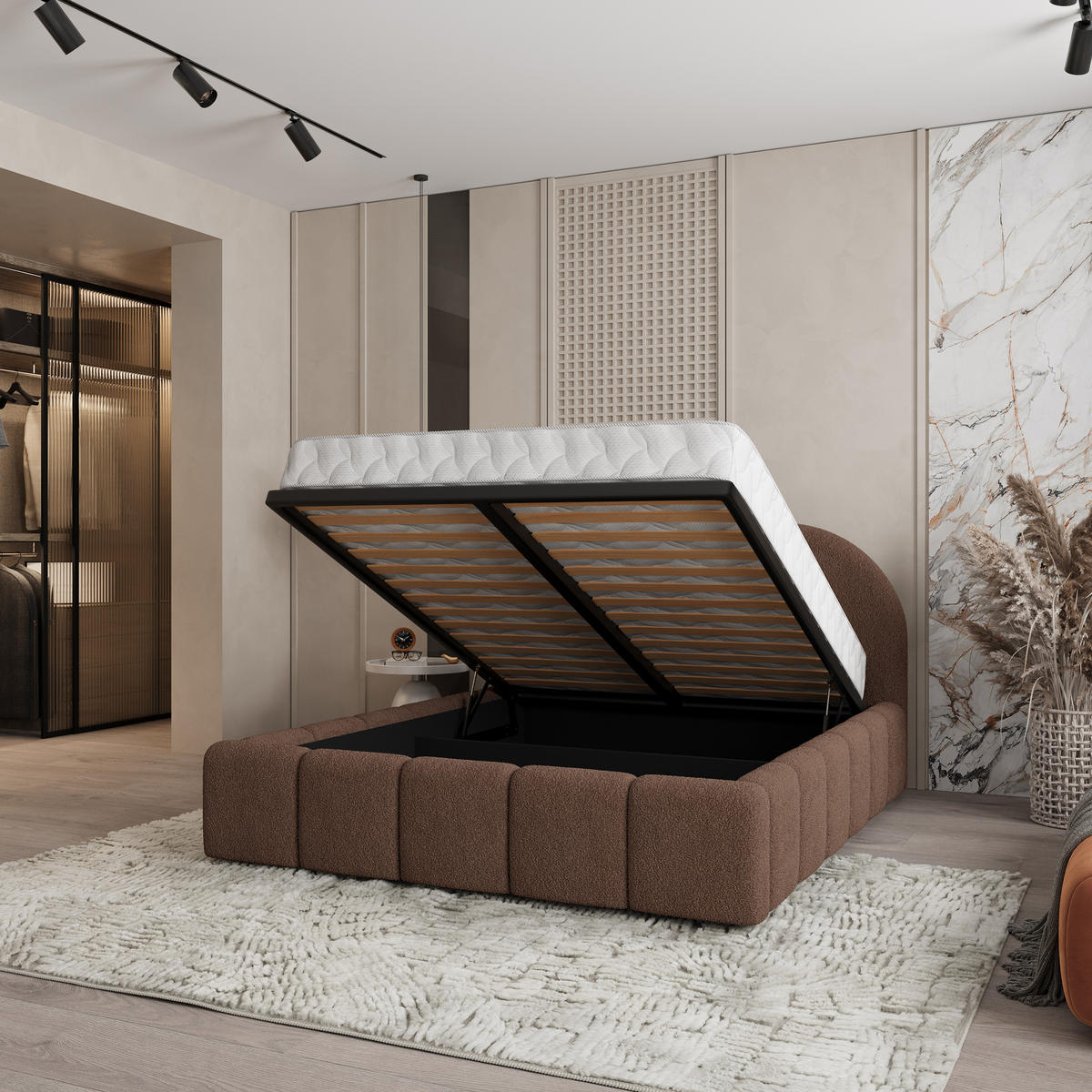 POLSTERBETT FLUSSO 120x200 cm mit Bettkästen - Braun - Braun, Holz (120/200cm) - MASSENO
