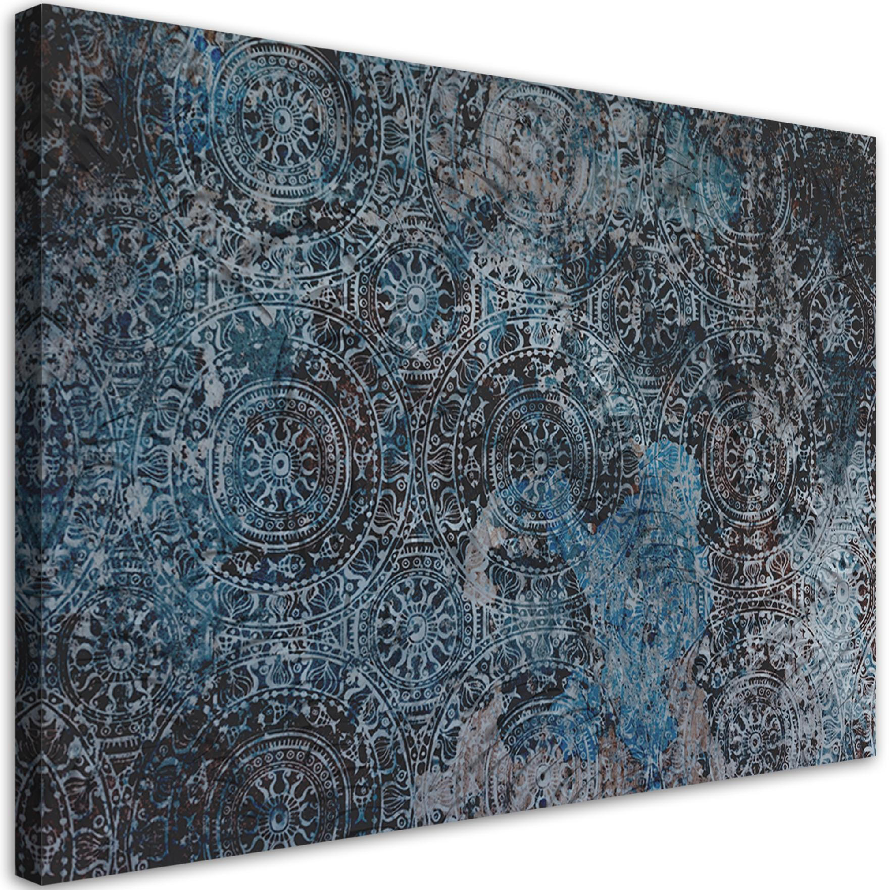 WANDBILD vintage oriental mandala - Blau, Textil (60/40cm) - Feeby
