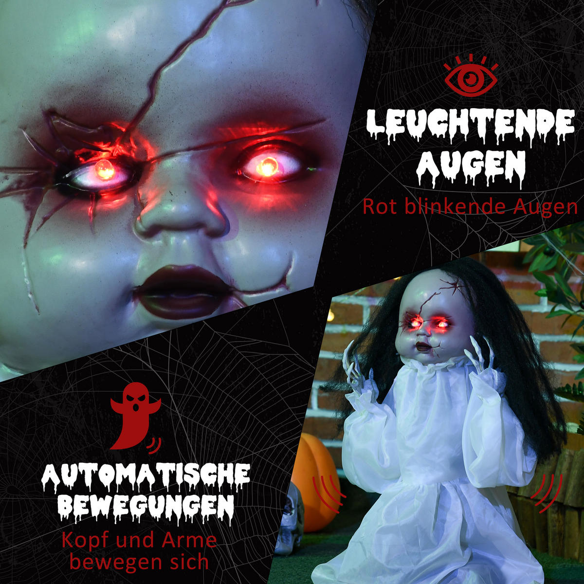 HALLOWEEN HORROR-CLOWN, Weiß, Polyester, PE, Stahl - Weiß, Kunststoff (15/60/60cm) - HOMCOM
