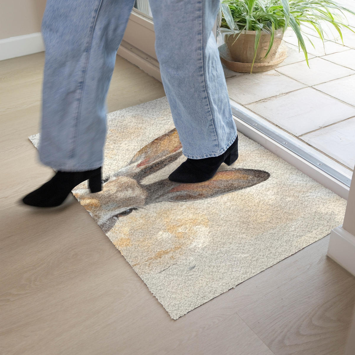 FUSSMATTE Hase - Ohren - Braun 90x60 cm - Beige, Kunststoff (60/90cm) - MuchoWow