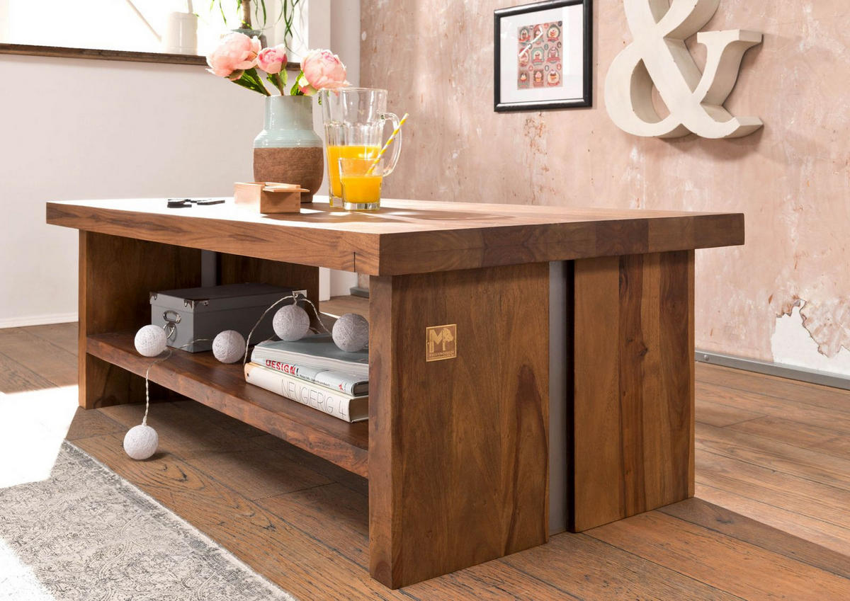COUCHTISCH Sheesham 130x70x45 noble unique lackiert SYDNEY #121 - Braun, Holzwerkstoff (130/70/45cm) - Massivmoebel24