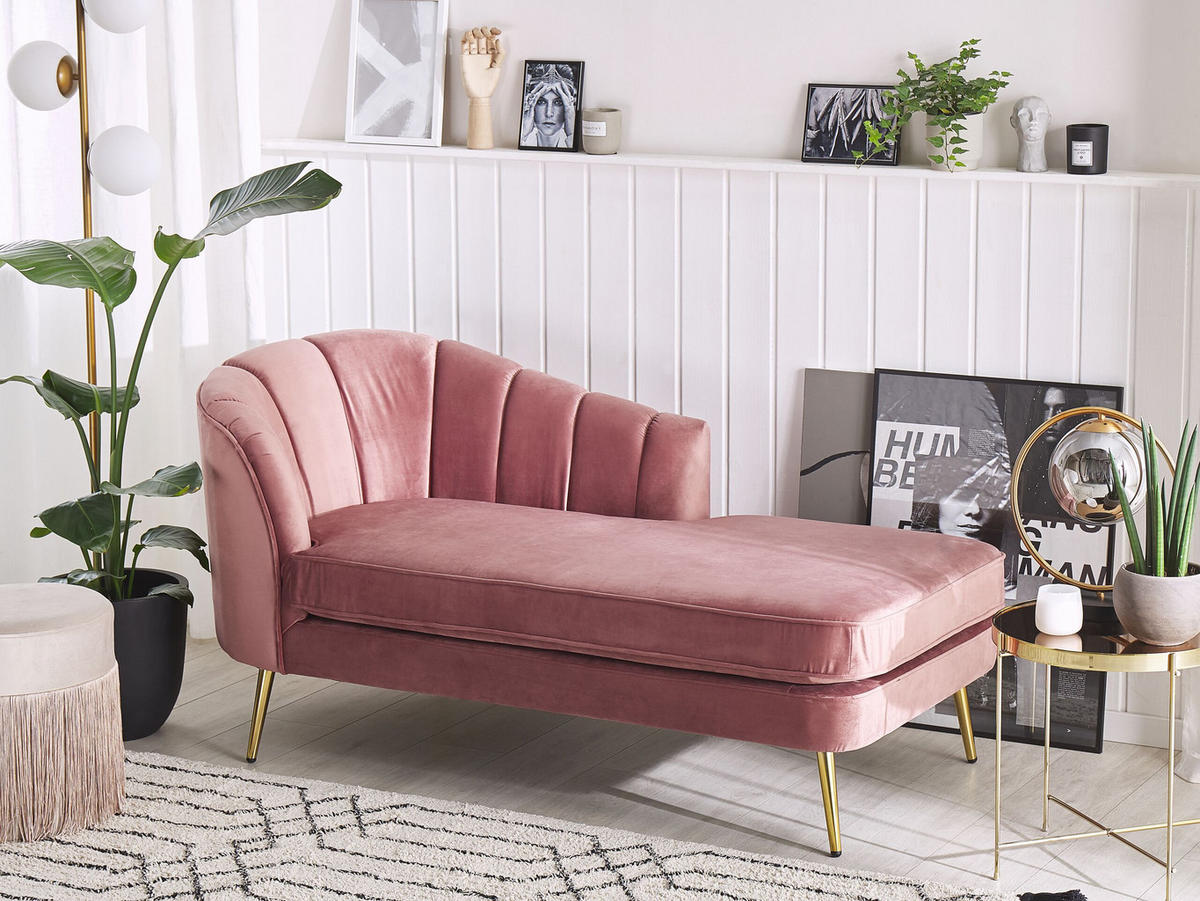 CHAISELONGUE Samtstoff rosa linksseitig Allier - Pink/Goldfarben, Textil (150/75/76cm) - Beliani