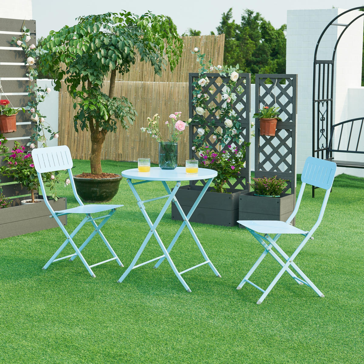 GARTENKLAPPSTUHL-SET 2 TLG. Sande - Hellblau, Metall (42/84.5/50cm) - [en.casa]