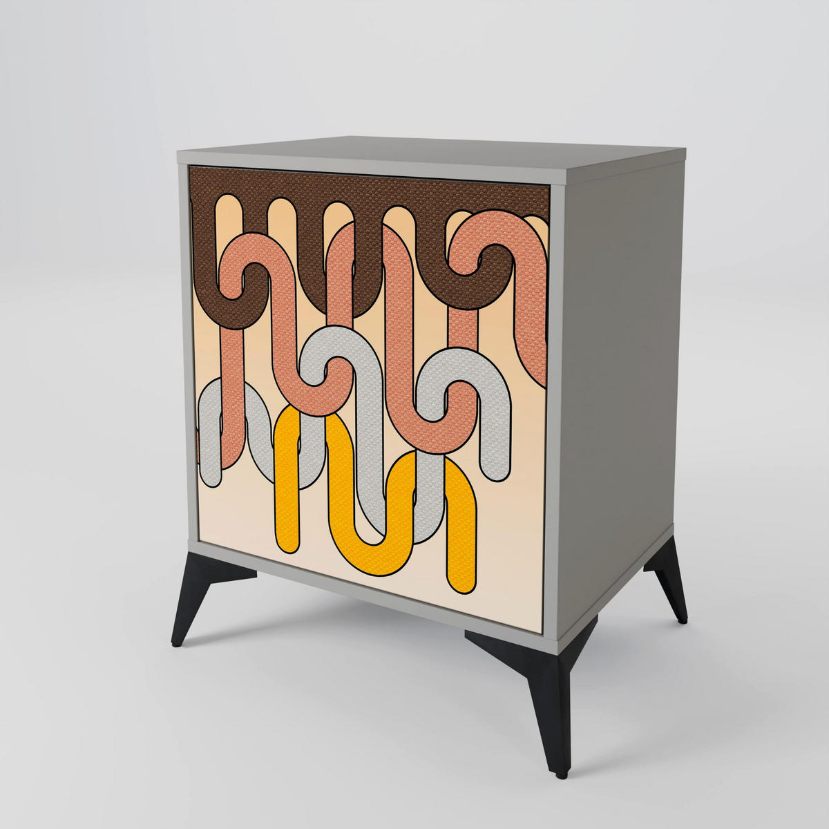 SIDEBOARD COLORFUL STRINGS, Grau, 57,5x42x72,5 cm, Schwarze Metallfüße - Multicolor/Schwarz, Holzwerkstoff/Metall (57.5/72.5/42cm) - SpaceRebels