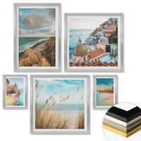WANDBILDER 5er Set - 50x50 cm & 20x30 cm & 40x60 cm Silberner Rahmen - Landschaften Strand Stadt Klippen - Silberfarben, Kunststoff (40/60cm) - ArtPrintCave