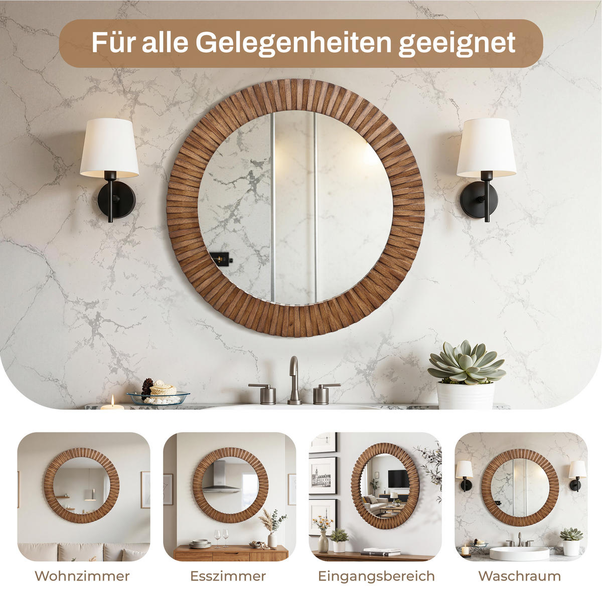 SPIEGEL rund Ø 74 cm mit Eichenholzrahmen - Alteiche, Glas/Holz (74/3.5/74cm) - Hometopia