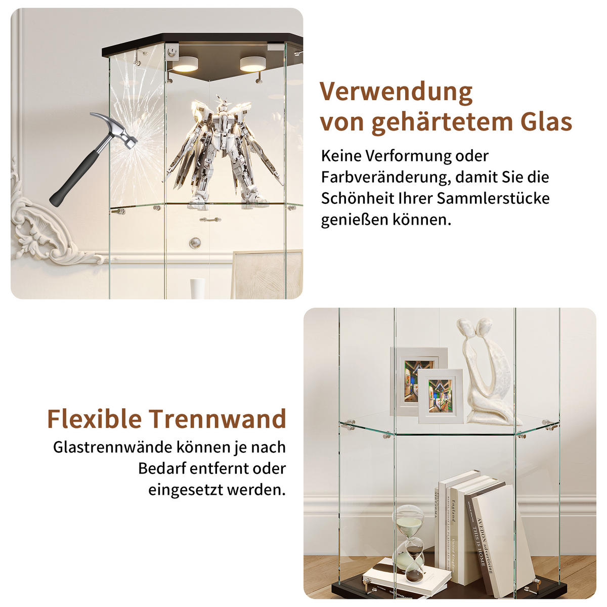 GLASVITRINE 162x60x45 cm freistehend 4 Ablagen LED schwarz - Schwarz, Holz (60/162/40cm) - LEBENLANG