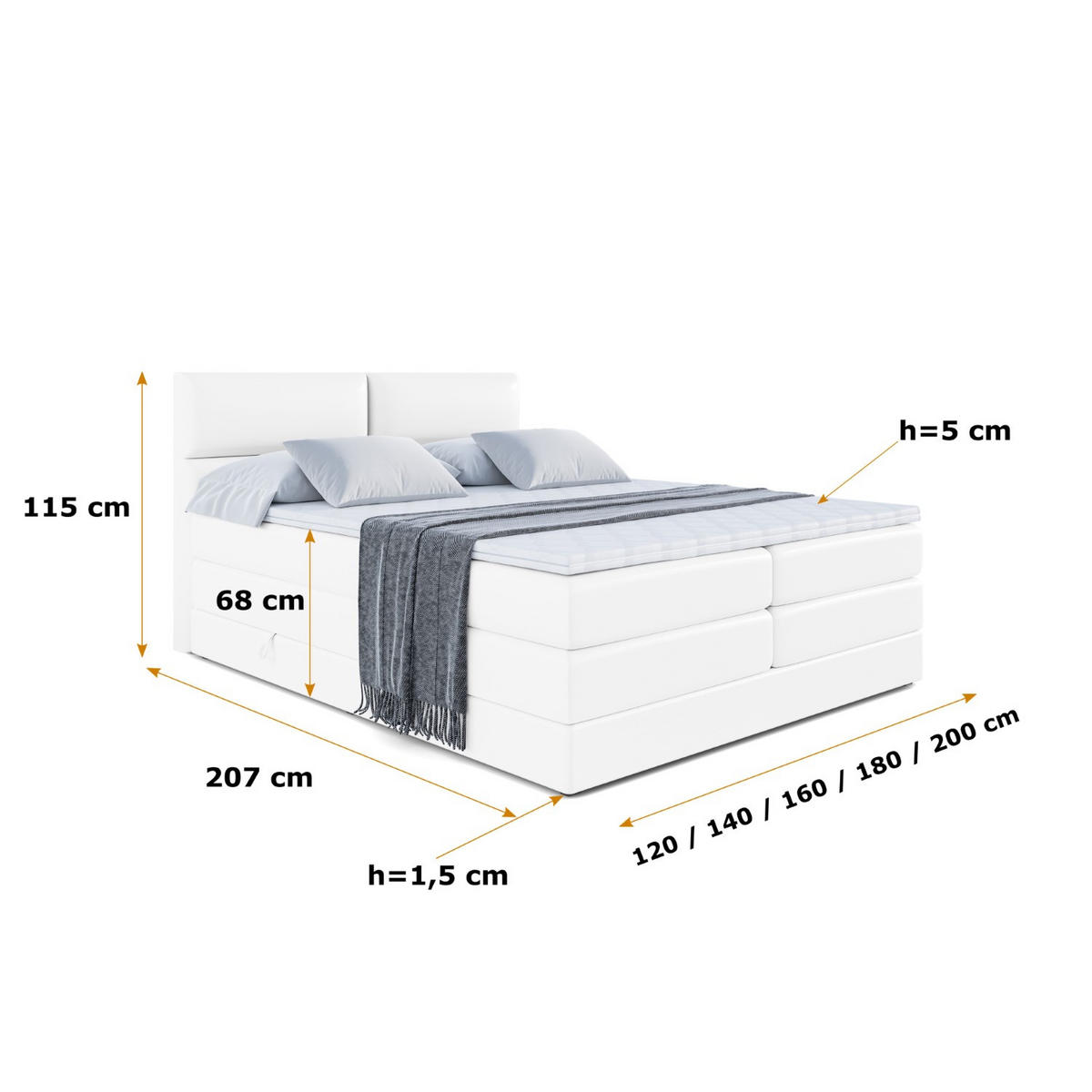 BOXSPRINGBETT BOXI3 KING - 120x200 - H3/H4 - Weiß Hochglanz - Weiß Hochglanz, Holzwerkstoff (120/200cm) - ALTDECOR