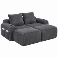 SOFA modular 2-Sitzer 200 x 174 cm Cord Dark Gray - Dunkelgrau, Kunststoff (174/80/200cm) - Meubliv