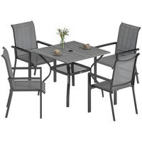 GARTENMÖBELSET 5-teilig,Stahltisch mit Mittelloch+4 stapelbare Stühle,grau - Grau, Metall - Vallsero