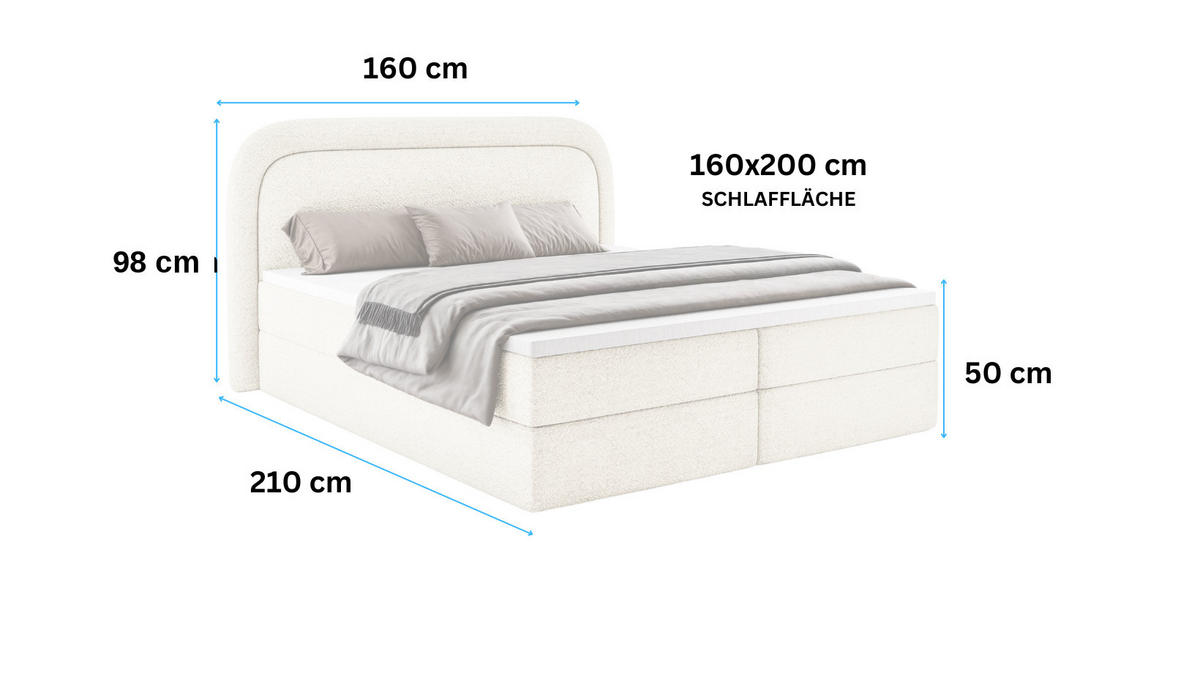 BOXBETT Bonito mit Topper 160x200 Creme - Creme, Textil (160/200cm) - Luxkor24