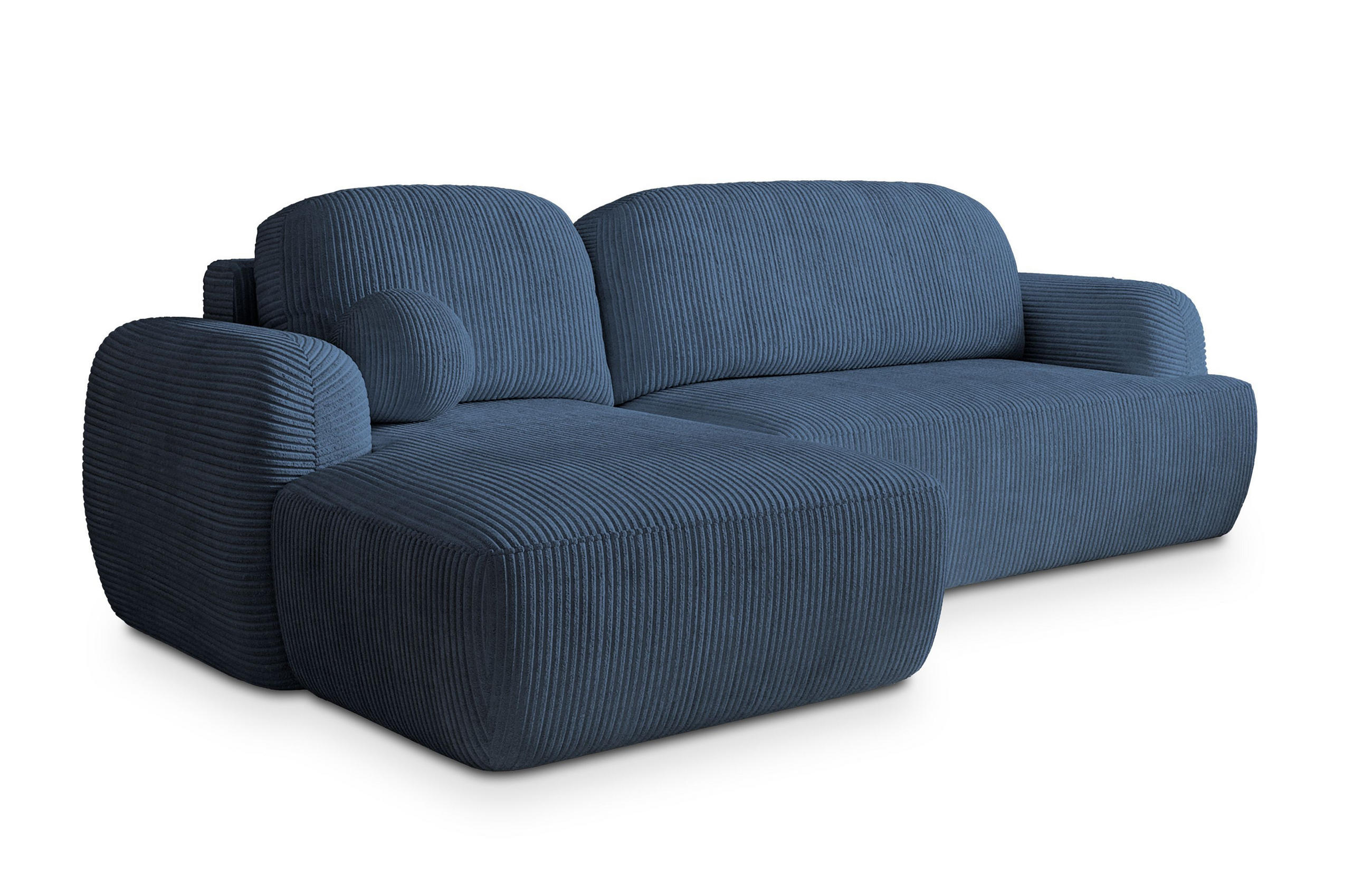 ECKSOFA MODENZA P L-S Blau Kordstoff mit Schlaffunktion - Blau, Holz (266/148cm) - MASSENO