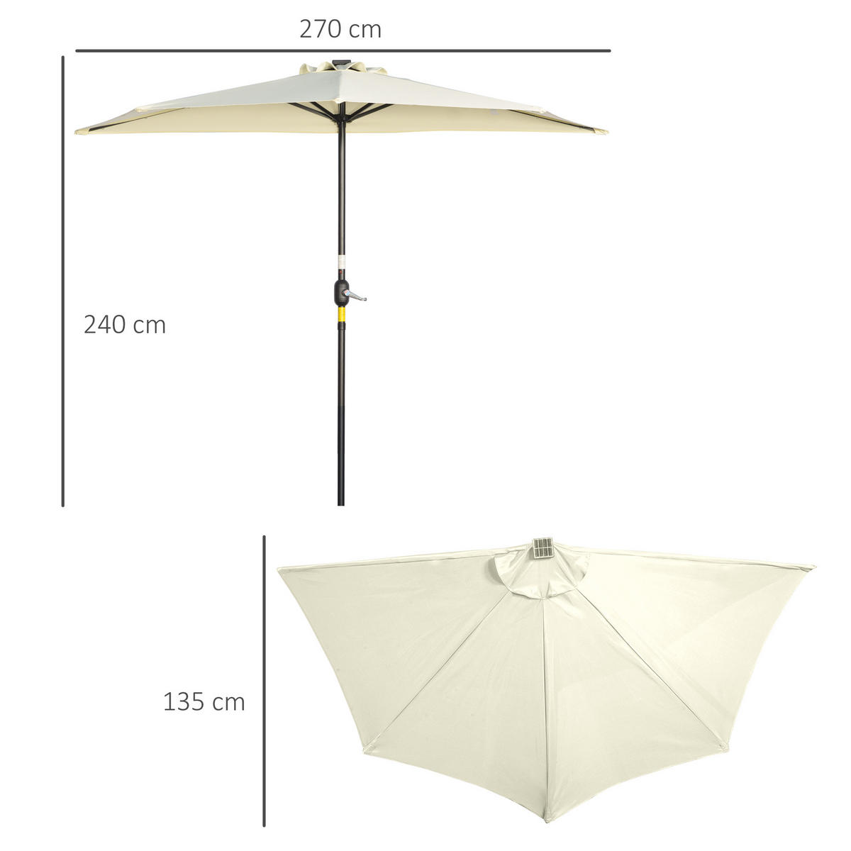 SONNENSCHIRM, Eisen, Polyester, Beige - Beige, Metall (135/270cm) - Outsunny