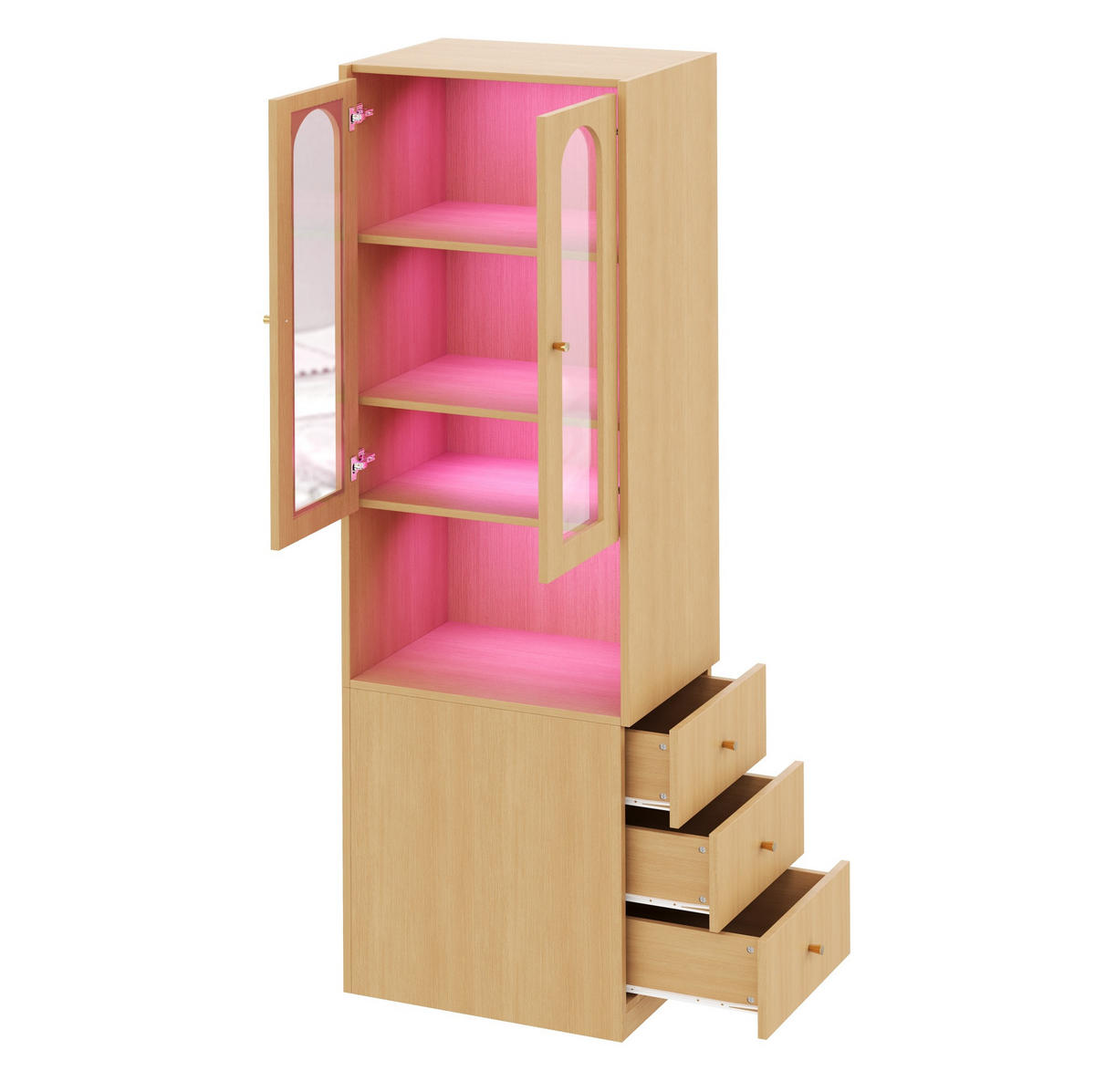 HIGHBOARD 60/40/200 cm in Eichefarben mit LED-Beleuchtung und GlasHighboard - Eichefarben, Holzwerkstoff (60/200/40cm) - Flora Grace