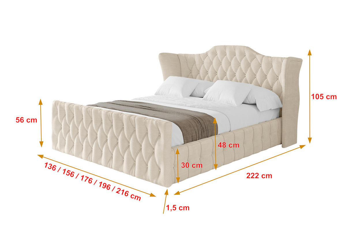 POLSTERBETT mit Bettkasten, Fußteil und Lattenrost, Boxbett mit Matratze H3/H4 - MODY-Z 180x200 Beige - Creme, Holzwerkstoff/Textil (180/200cm) - ALTDECOR
