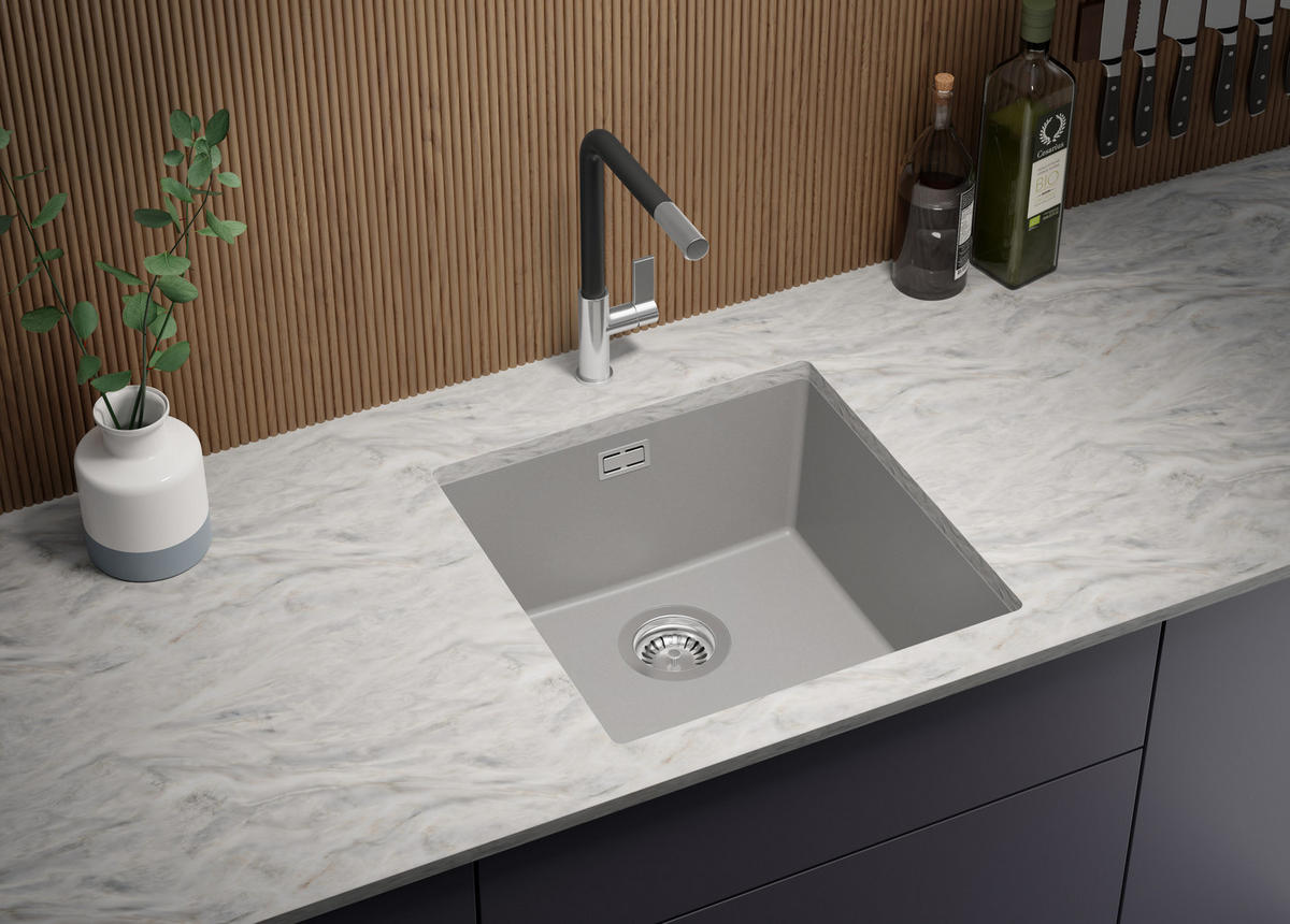 UNTERBAUSPÜLE GRANIT London, 2-er set Grau 46/47 cm 1 Becken + Ablauf-Set ab 50er Unterschrank - Chromfarben/Grau, Kunststoff (46/20/47cm) - Primagran