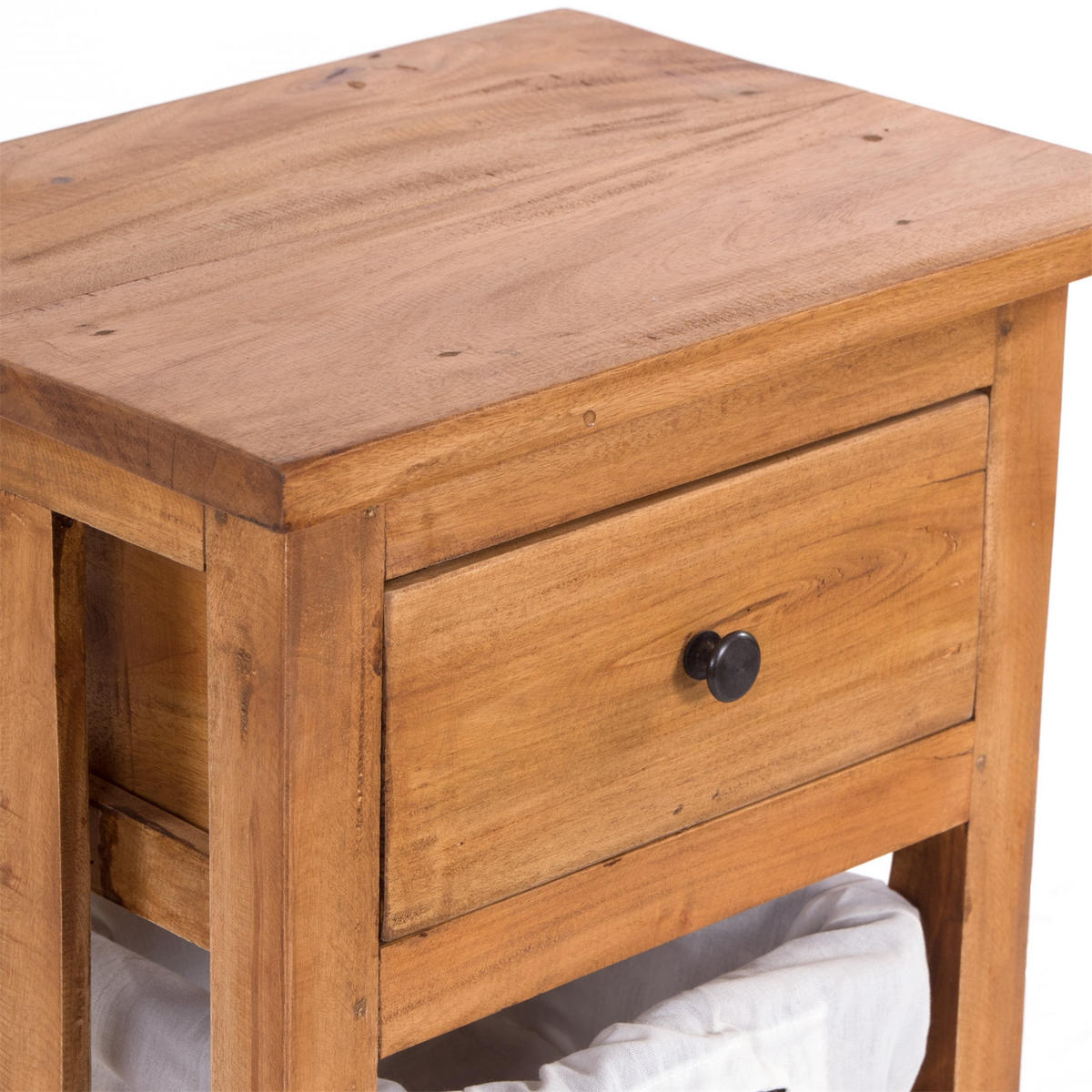 TELEFONTISCH RATTAN 70 mit 2 Rattan-Körben und Schublade, Mahagoni massiv 08 honigfarben gewachst - Honig, Holz (28/38/70cm) - DESIGN DELIGHTS