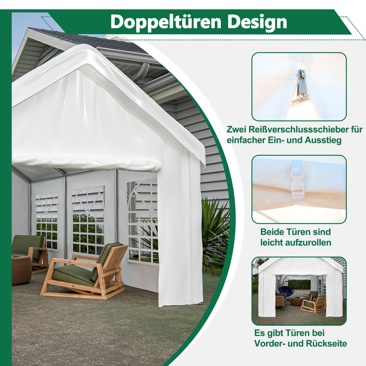 FAHRZEUG-ZELTGARAGE 3x6 m mit Doppel-Rolltor - Weiß, Metall (598/283/299cm) - ComfortXL