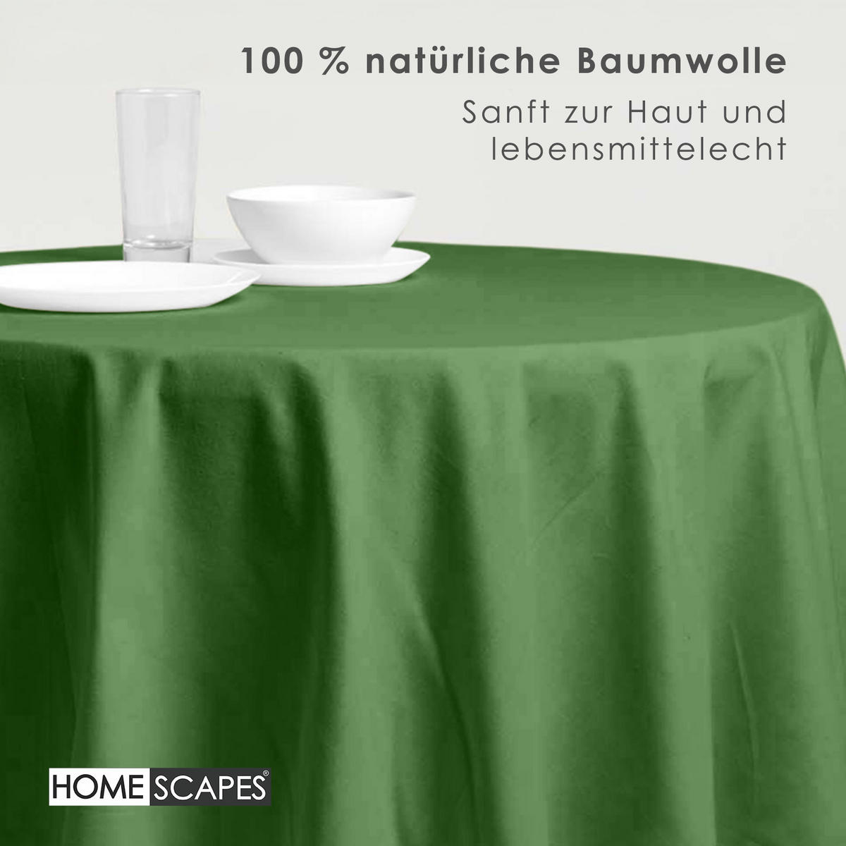 TISCHDECKE dunkelgrün rund 178 cm, 100% Baumwolle - Dunkelgrün, Textil (178/178cm) - Homescapes