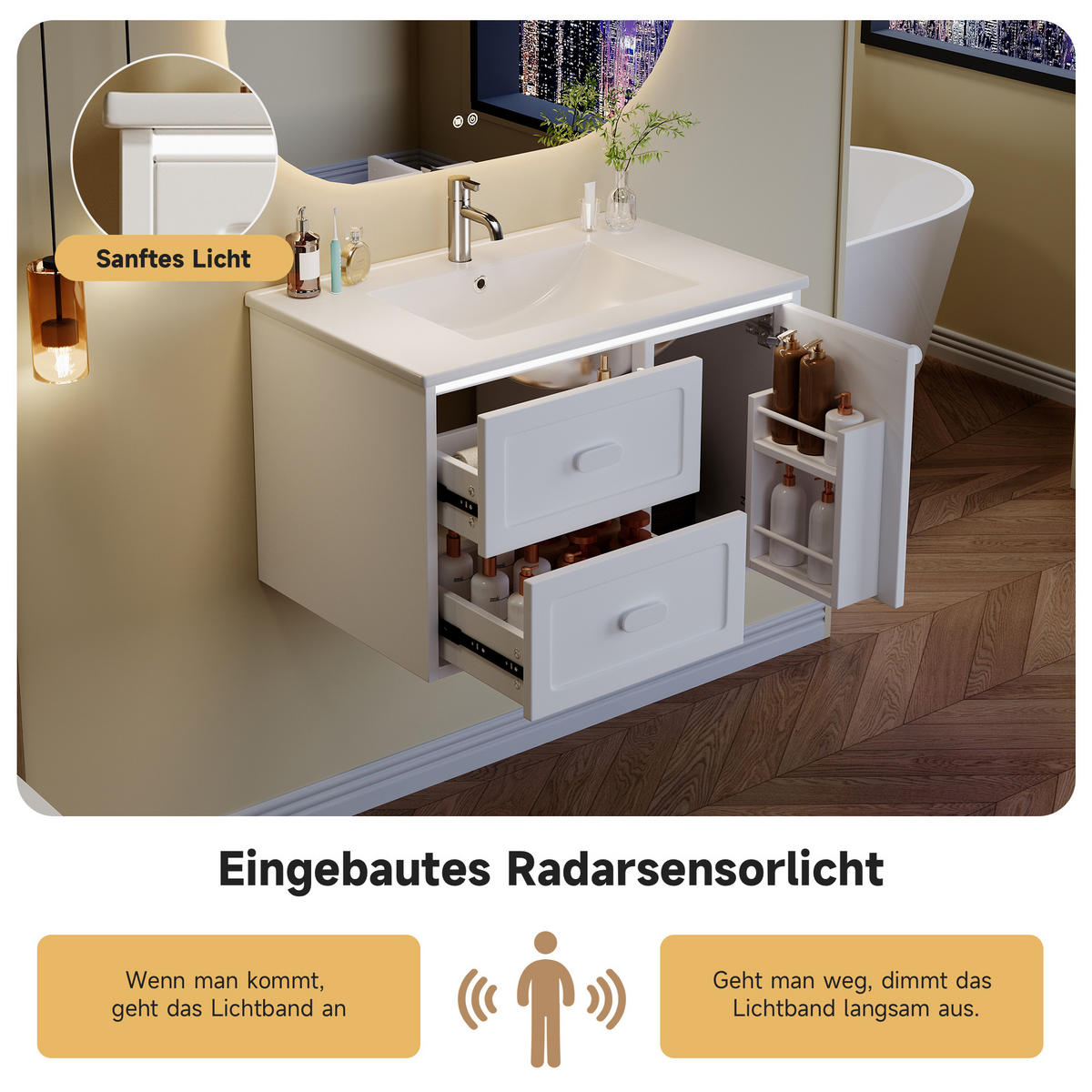 BADEZIMMERSCHRANK Weiß 76/46/51 cm - Weiß, Holz (76/51/46cm) - PANGIVO