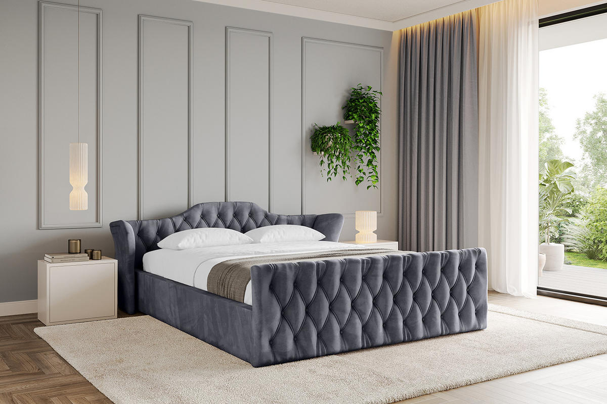 POLSTERBETT mit Bettkasten, Fußteil und Lattenrost, Boxbett ohne Matratze - ZORAN-Z-V1 180x200 Dunkelgrau - Dunkelgrau, Holzwerkstoff/Textil (180/200cm) - ALTDECOR