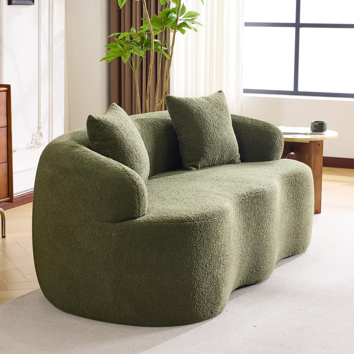 2-SITZER SOFA Polyester Grün mit 2 Kissen - Grün, Holzwerkstoff/Textil (170/70/89cm) - WISHDOR