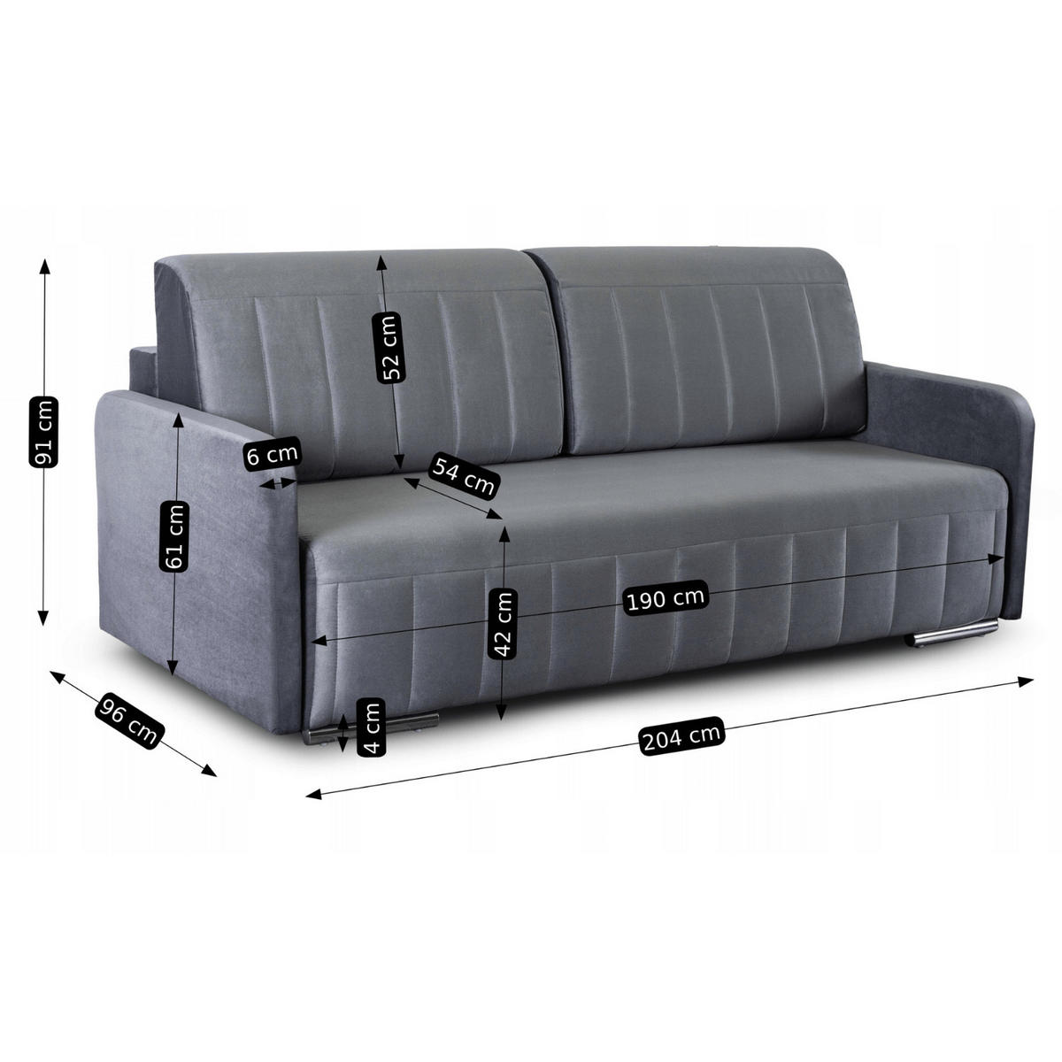 SCHLAFSOFA LUMO Schlaffunktion Zweisitzer Grau - Grau, Holz/Textil (204/91/96cm) - makarowski meble