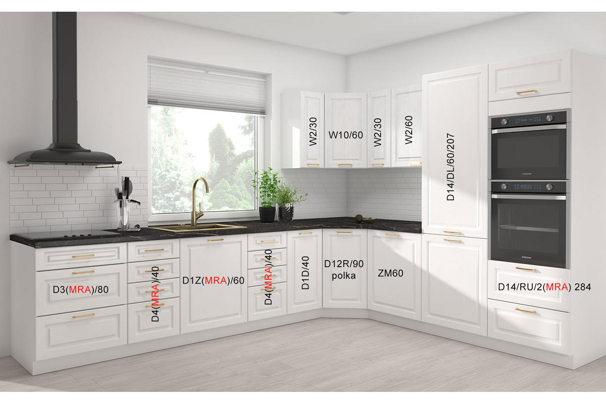 WINKELKÜCHE Elbing weiß matt 350 / 270 / 207cm mit Teilauszug (Blum Metabox) - Weiß, Holzwerkstoff/Metall (350/207/270cm) - Feldmann-Wohnen