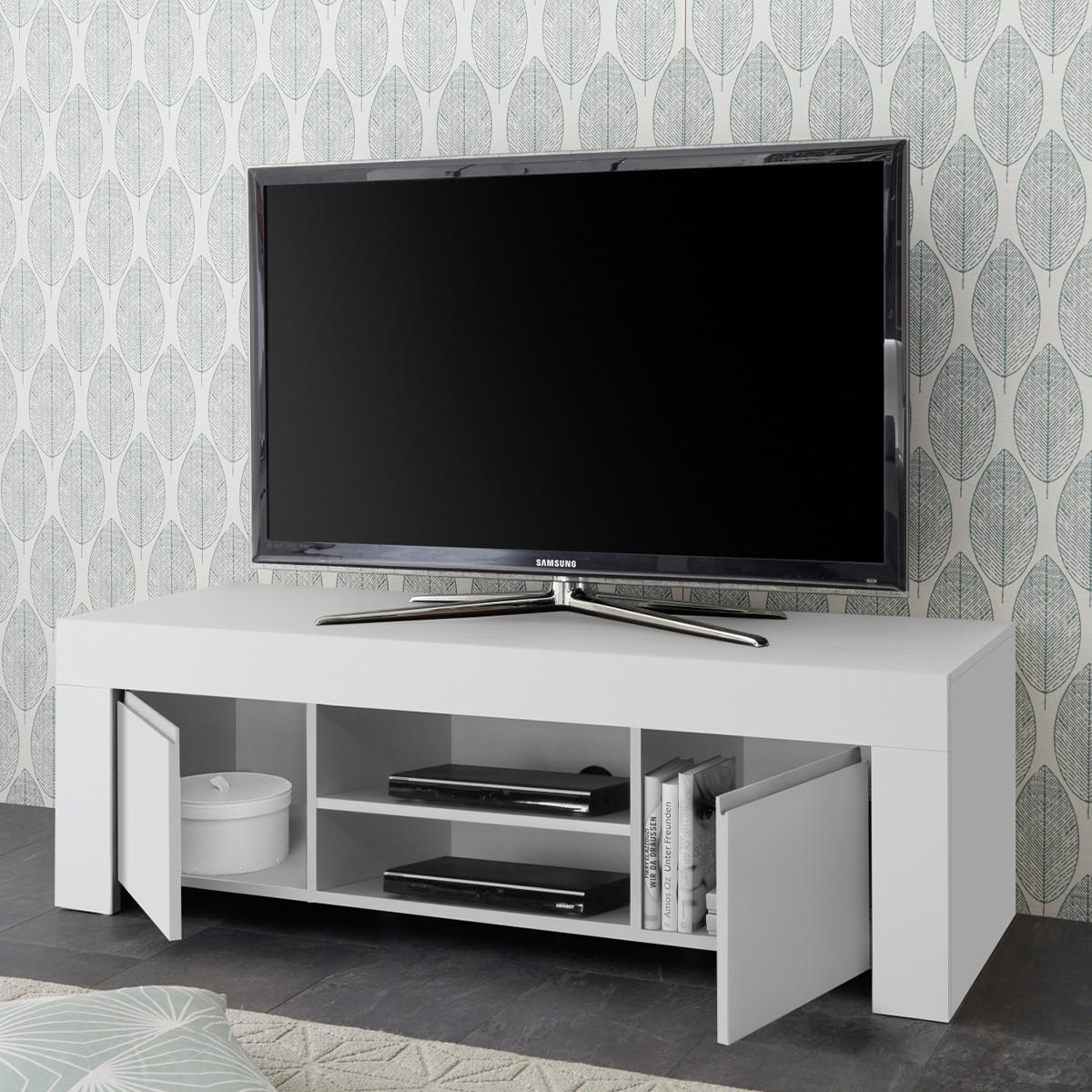 TV-MÖBEL mit 2 Türen L138 cm - Firenze - Weiß, Holzwerkstoff (42/44/138cm) - Calicosy