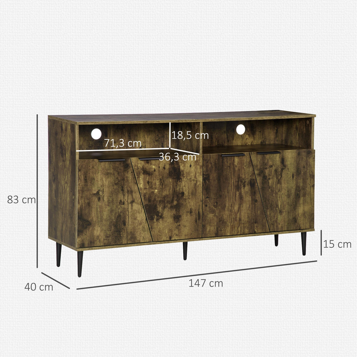 KOMMODE, Spanplatte, Rustikales Braun+Schwarz - Braun, Kunststoff (40/83/147cm) - HOMCOM