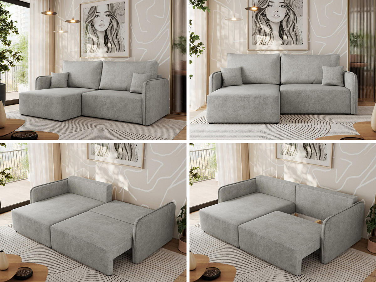 ECKSCHLAFSOFA MESTO L Hellgrau Struktur - links - Hellgrau/Schwarz, Kunststoff/Textil (227/147cm) - MKS